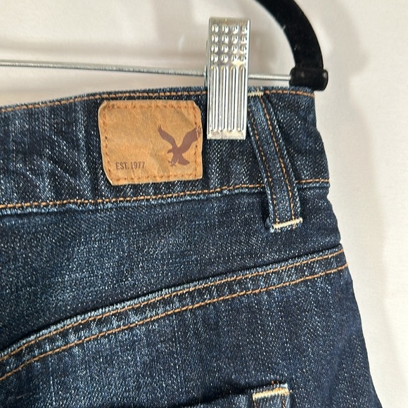 American Eagle Blue Frayed Hem High Rise Festival Denim Jean Shorts - Picture 9 of 10